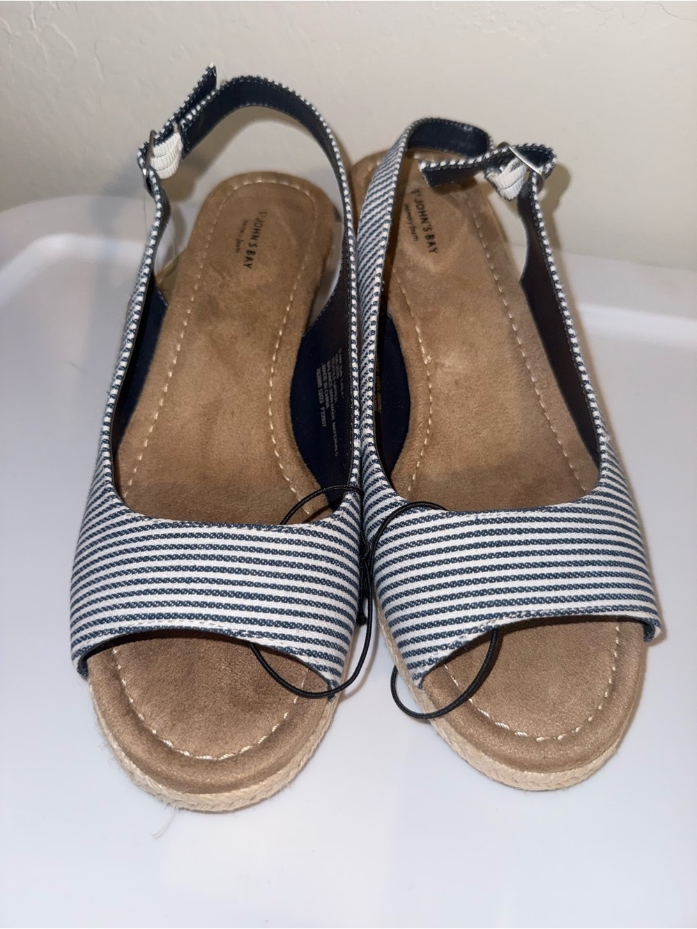 St. John's Bay Navy and White Striped Slingback Espadrille Sandals - Picture 1 of 4